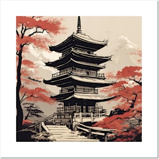 pagoda japanese type art style Posters and Art